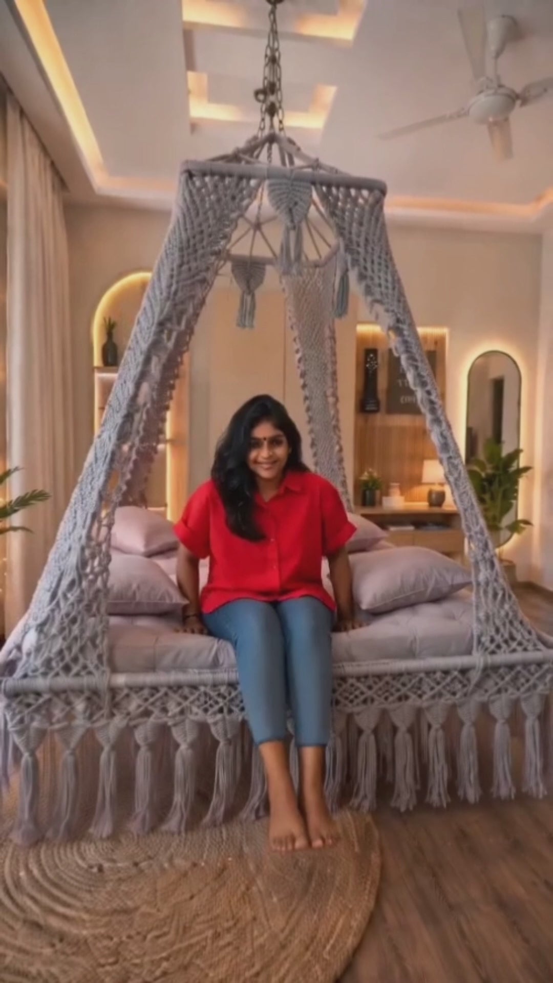 72" Large Grey Color Macrame  Swing Bed Furniture for indoor & outdoor spaces